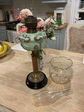 Lovely Decorated Art Nouveau Column Duplex Table Oil Lamp