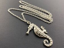 A Tibetan Silver Seahorse Charm Pendant 59mm x 31mm,  30" Long Chain Necklace
