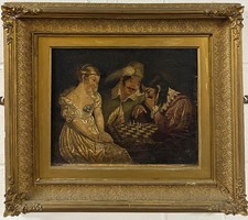 English School , (19TH C-ry) : Figures Playing Chess , Oil On Canvas