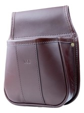 shotgun cartridge pouch chestnut leather new with initials MI suede lining