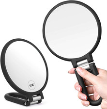Magnifying Handheld Mirror Double Sided, 1X 15X Magnification Hand Mirrors, Trav