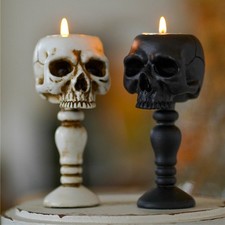 Candle Holders Gothic Tabletop Cranium Skeleton Head Candlestick Retro Spooky