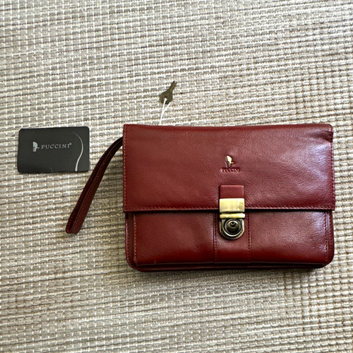 Puccini brown leather wristlet - brown,