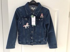 Joules Girls Fern Denim Coat With Badges Age 9 - Brand New