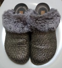 Clarks Slippers 6 6.5 7 39 40 41 Metallic Silver Faux Fur Slipper Mule Shoes SHd