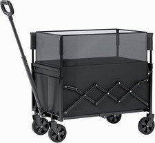 Collapsible Wagon Cart Adjustable AUCTION Festival Trolley on Wheels 120L Black