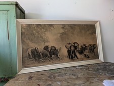 Retro Vintage Nostalgic 1960’s David Shepherd Print Herd Of Elephants Amboseli