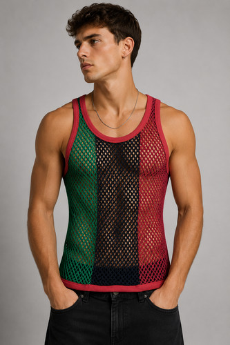 Men rasta string mesh vest - rasta,