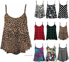 WOMENS CAMI TOPS LADIES CAMISOLES VEST FLARED SWING STRAPPY PLUS SIZE TOP 8-26