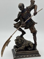 Bronze Effect Samurai Figure / Statue Holding Naginata On Lion Statue Veronese