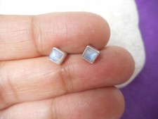 Square  MOONSTONE  Sterling  Silver  925 Stud Earrings  -  4 mm 