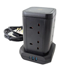 Brennenstuhl Tower Extension Lead 8-Way 8 Sockets 3 USB Charging Ports UK Mains
