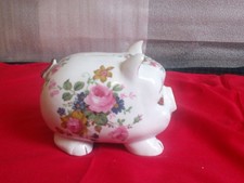 Vintage Fenton China Floral Pig Money Box Piggy Bank/ Moneybox ,No Stopper
