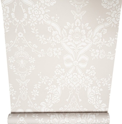 Taupe floral wallpaper damask - wallpaper,