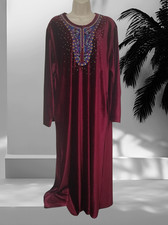 DRESSING GOWN KAFTAN Burgundy velvet Sparkle Beads & Embroidery Tassel Pockets L