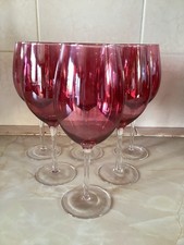 Set of 6 deep pink coloured Wine Glasses. Long stemmed.