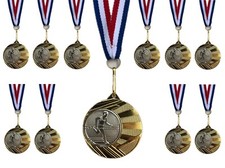 20x Running Medals - 40mm Gold Metal With Ribbons