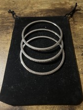 3 x Swarovski Clear Slimline Rhodium Plated Solid Bangle Bracelets - set of 3