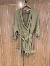 Mango Playsuit Khaki Good Quality Material Comfortable Belted Cute Button Back M