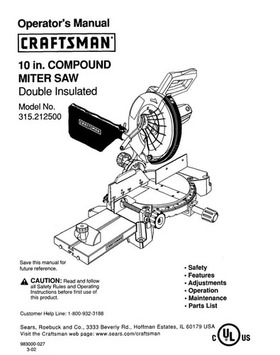 Craftsman 315 212500 - miter, saw
