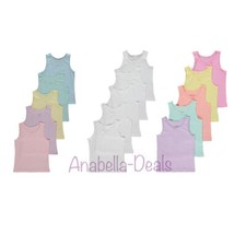 GIRLS KIDS 5 PACK VEST 100% COTTON UNDERWEAR AGE 2-14 WHITE PASTEL