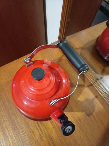 Crueset kettle orange enamel - crueset,