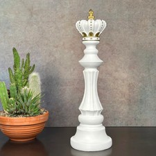 39.5cm Large King Chess Piece White and Gold Large Chess Ornament Mantelpiece