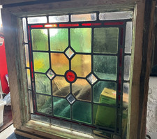PRICELESS Stunning late VICTORIAN  (1898) STAINED GLASS WINDOW in oak frame
