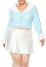 BRAND NEW FOREVER 21~HELLO KITTY~BLUE ANGEL~KNIT SWEATER~CROP KNIT FUR COLLAR 2X