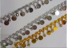 Metallic Braid with Bells Bell Sequin Trim SILVER or Gold 1" 2.5cm X 1 YARD