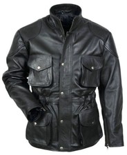 Men's Legendary Classic Black Police Jacket 100% Real Leather 3/4 Military Coat