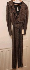 *NEW* River Island Size 18 Black Gold Sparkly Party Palazzo Jumpsuit With Tags