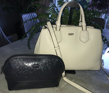 Lovely Genuine*DKNY Satchel*MD Shoulder Bag ,RRP225,in off white+Free makeup bag