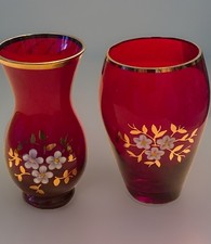 Pair Of Red Glass Bohemia