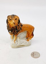 Antique miniature Staffordshire Lion & lamb 19th century pottery folk art