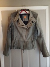 Hugo Boss ORANGE Jumma Goat Leather Marbled Distressed Biker Jacket.  Size 10/12