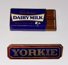 Cadburys Dairy Milk Chocolate Bar Pin Nestle Yorkie Enamel Badge Vintage 1980s 