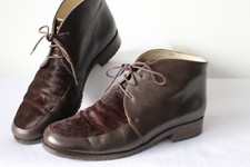 Laura Ashley Vintage Brown Leather Lace Up Shoes Boots Pony Skin  Panel 37.5