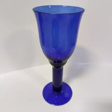 Cobalt Blue wine glass goblet footed fluted vintage hand blown England 18cm