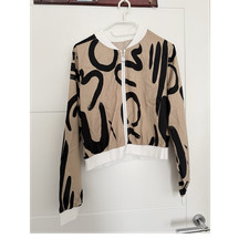 Beige black abstract print - black,