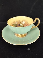 Aynsley Orchard Fruits Gold Rim Sage Green Tea Cup & Saucer