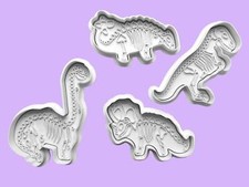 Dinosaur Skelton Bones Cookie Cutter and Embosser Set of 4 in 7cm or 10cm sizes.