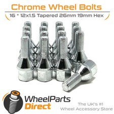 Wheel Bolts (16) 12x1.5 Chrome for Nissan Micra [K12] 03-10 on Original Wheels