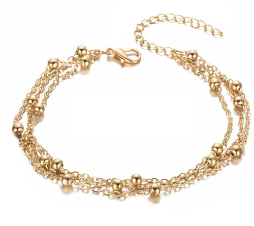 Multi layer beaded foot chain - multi-layer,
