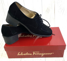 Salvatore Ferragamo Boutique Black Suede Lace-Up Shoes Size 9 Boxed