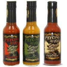 Chilli Sauce Set Trio Psycho Juice 70% Ghost Pepper Mustard Ghost Roasted Garlic