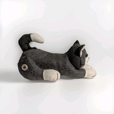 Dora Designs Feline Cat Doorstop | Faux Leather & Suede | Black & White