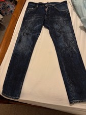 D Squared Mens Jeans, Size 50, 34 Waist, Slim Fit, blue with pattern design.