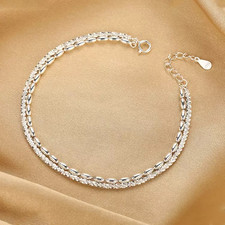 925 Sterling Silver Double Layer Fashion Bracelet Women Girls Jewellery Gift UK