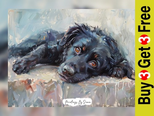 Endearing black dog impasto - black,